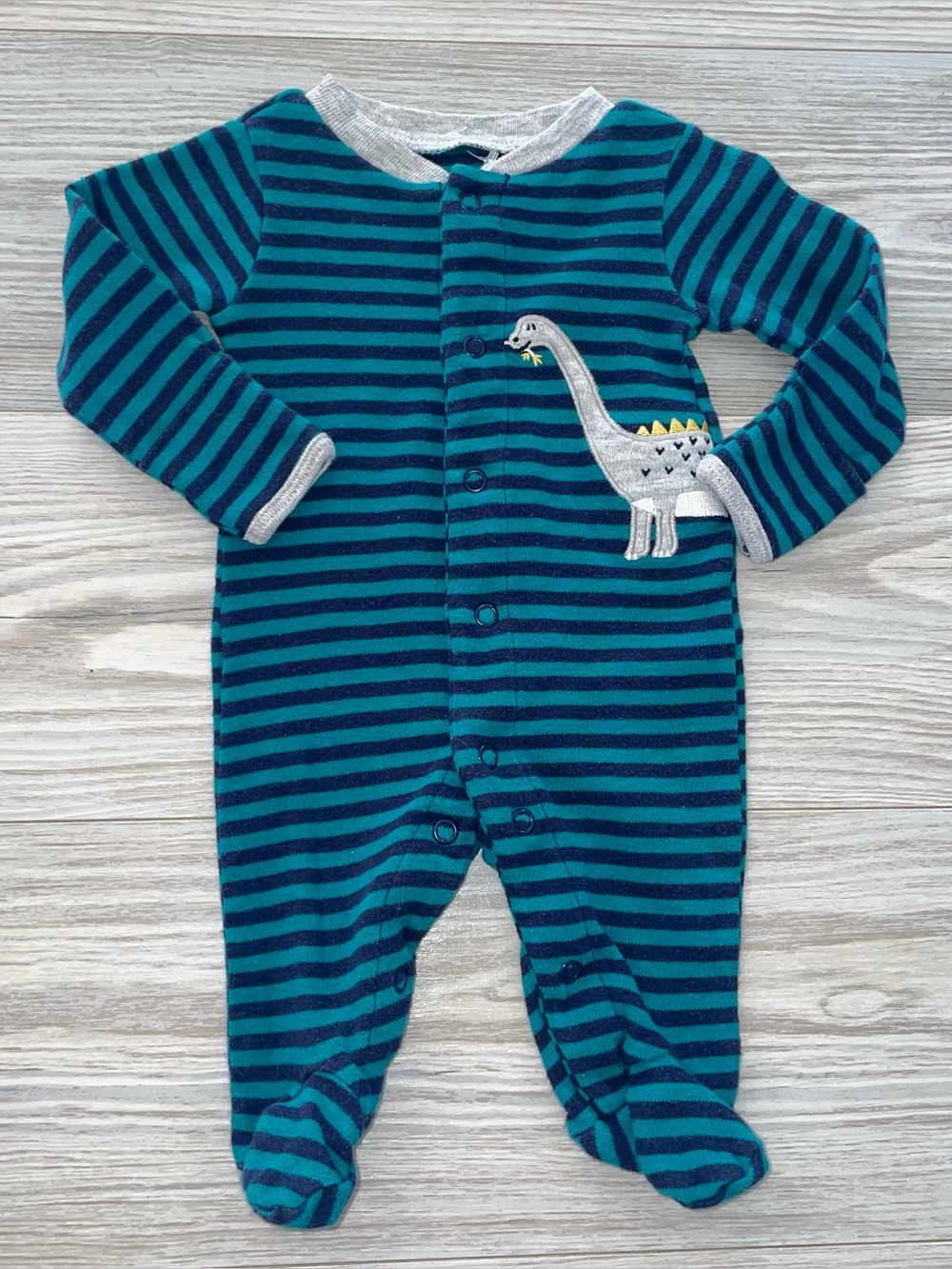 Carter’s Dinosaur Footed Sleeper Newborn Striped Blue Green